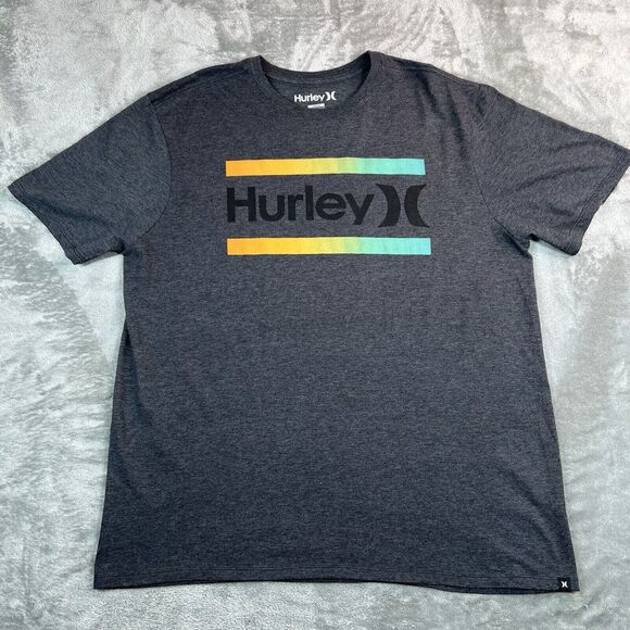Hurley Shirt Men’s Large Gray Graphic Print Short Sleeve Crew Neck Casual - Picture 1 of 6